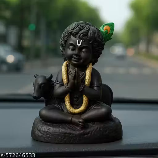 Black Baal Krishna Idol | Car Dashboard & Home Decor