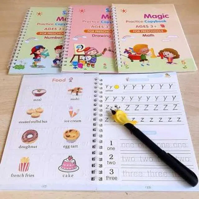 Magic Practice Copybook Set for Kids (4 Books + 20 Refills + 2 Pens + 2 Grips)