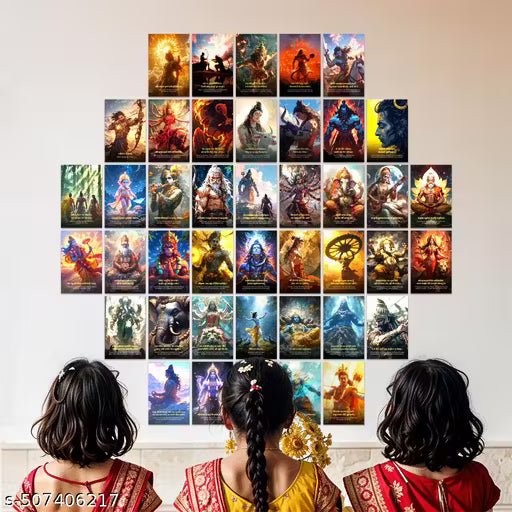 54 Hindu Gods Devotional Poster Set | 6x4 Inch Spiritual Art & Gift
