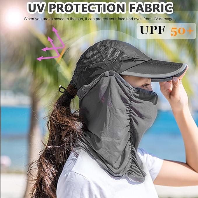 Sun Cap with Detachable Cotton Face Cover — UV Shield for Summer Outdoors