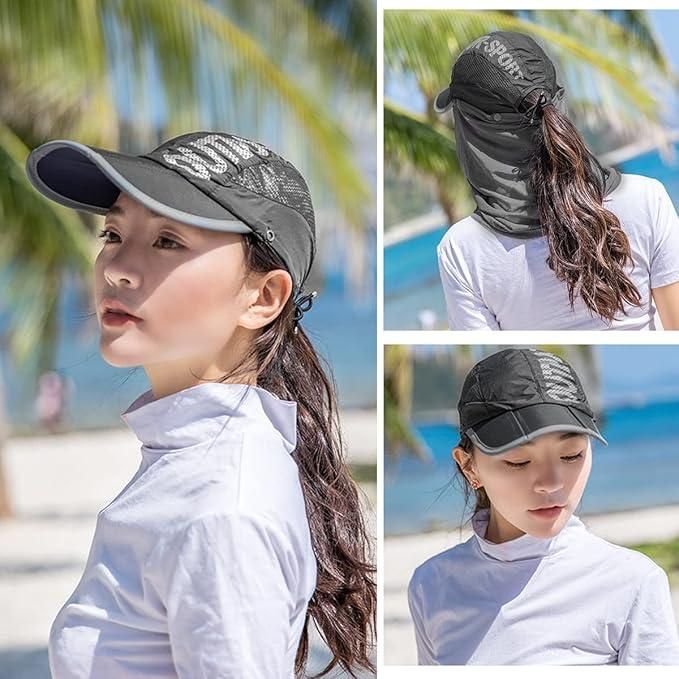 Sun Cap with Detachable Cotton Face Cover — UV Shield for Summer Outdoors