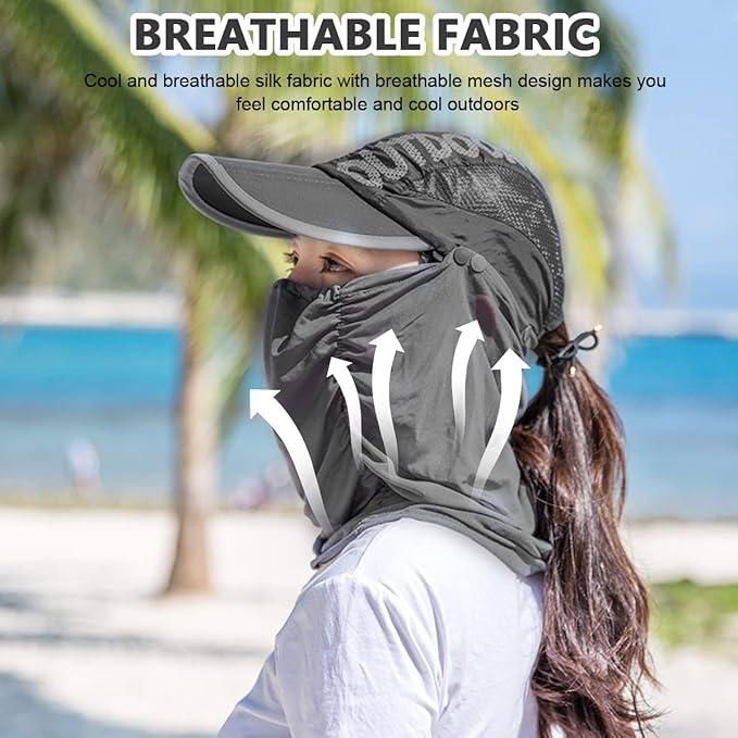 Sun Cap with Detachable Cotton Face Cover — UV Shield for Summer Outdoors