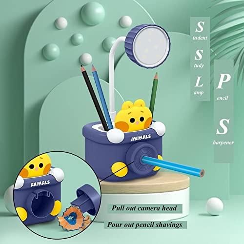 3-in-1 Kids LED Table Lamp with Pen Holder & Sharpener – Cute Cartoon Night Light