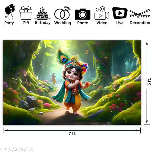 Baby Krishna Wall Backdrop | Janmashtami & Kids Room Decor