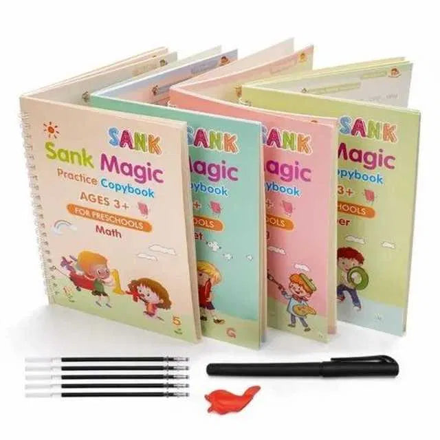 Magic Practice Copybook Set for Kids (4 Books + 20 Refills + 2 Pens + 2 Grips)