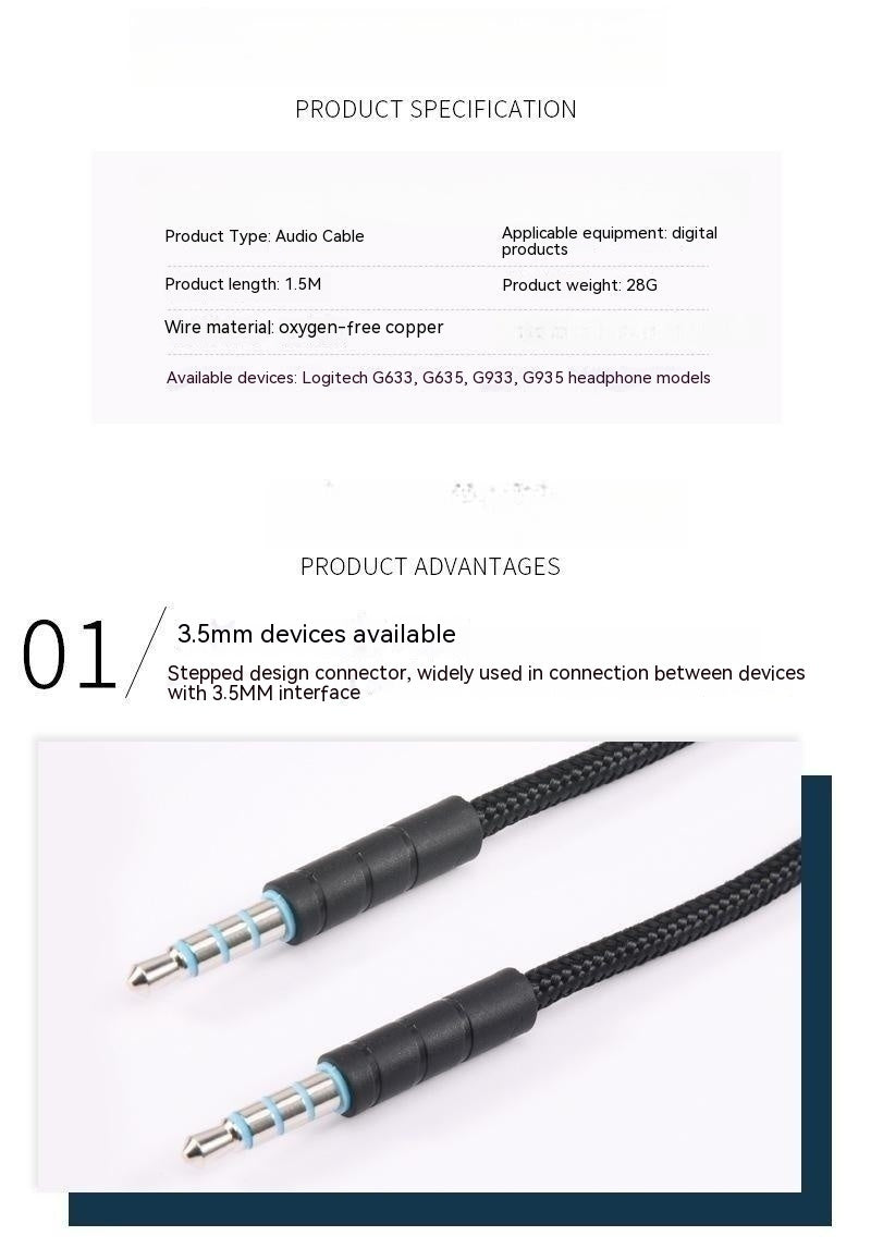 Audio Cable Applicable G633 G635 G933 G935 Headset For Gaming