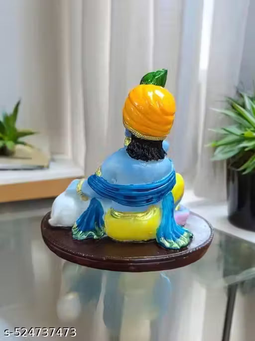 Colourful Bal Krishna Idol with Cow | Polyresin Home & Car Decor