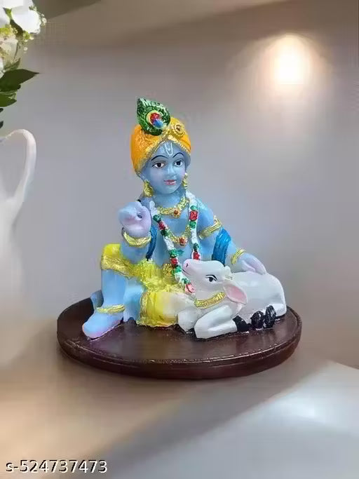 Colourful Bal Krishna Idol with Cow | Polyresin Home & Car Decor
