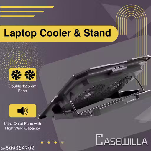 Ergonomic Laptop Cooling Stand – 2 USB Ports, Dual Fan, Mobile Holder & 4-Level Height Adjustment (Up to 15.6” Laptops)