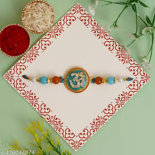 Divine Rakhi Combo Gift for Bhai | Om Trishul Rakhi, Mug, Card & Roli Chawal