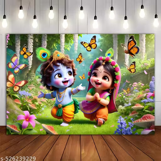 Cute Bal Krishna Radha Kids Backdrop | Janmashtami & Party Decor